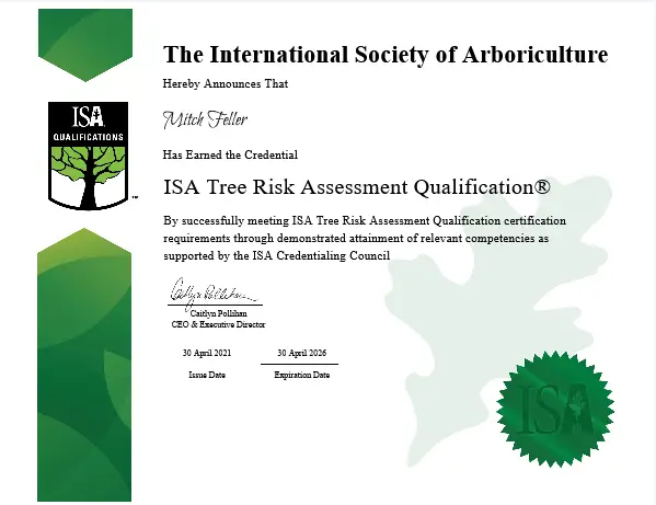 ISA Tree Risk Assessment Qualification certificate